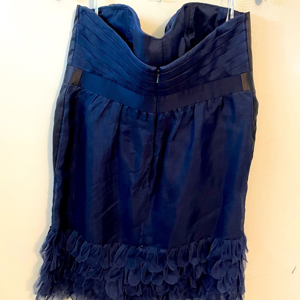 Strapless Silk Navy Blue dress with ruffles bottom perfect for any formal event
